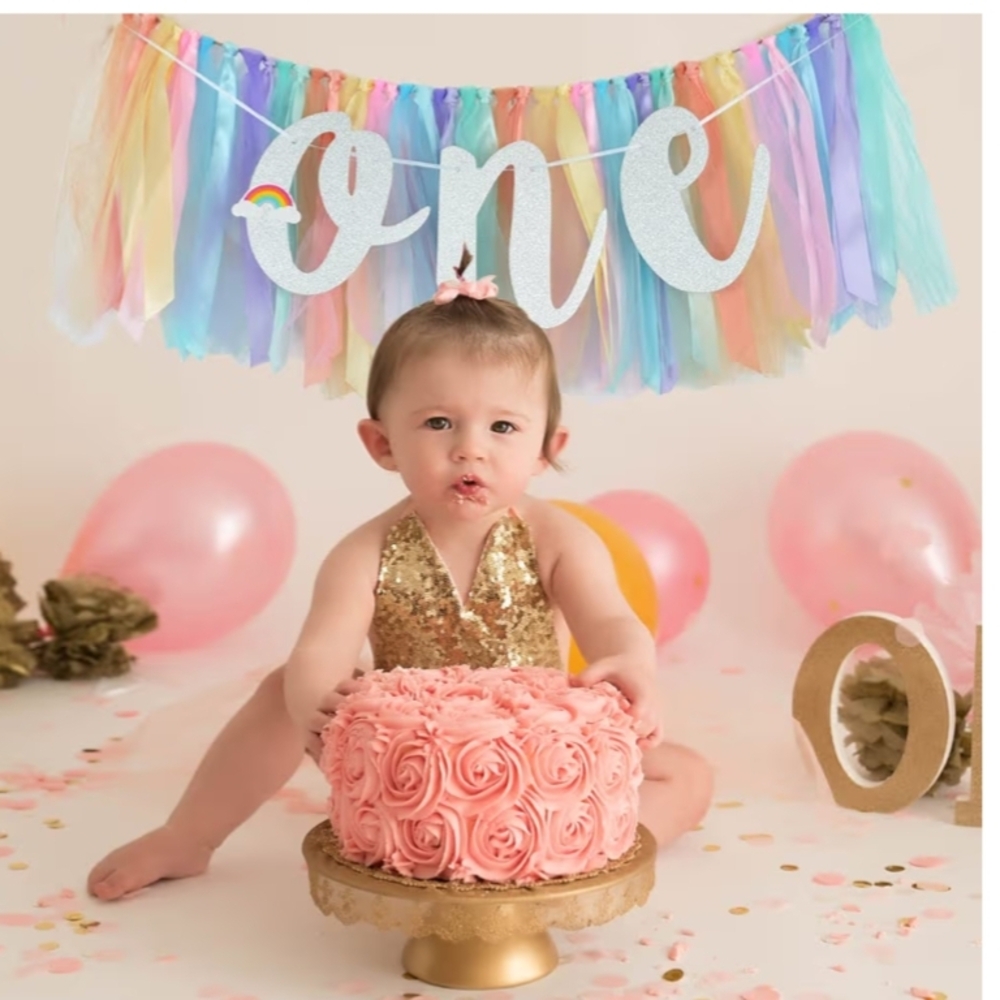 Rainbow First Birthday High Chair Banner - Picture 4 of 5